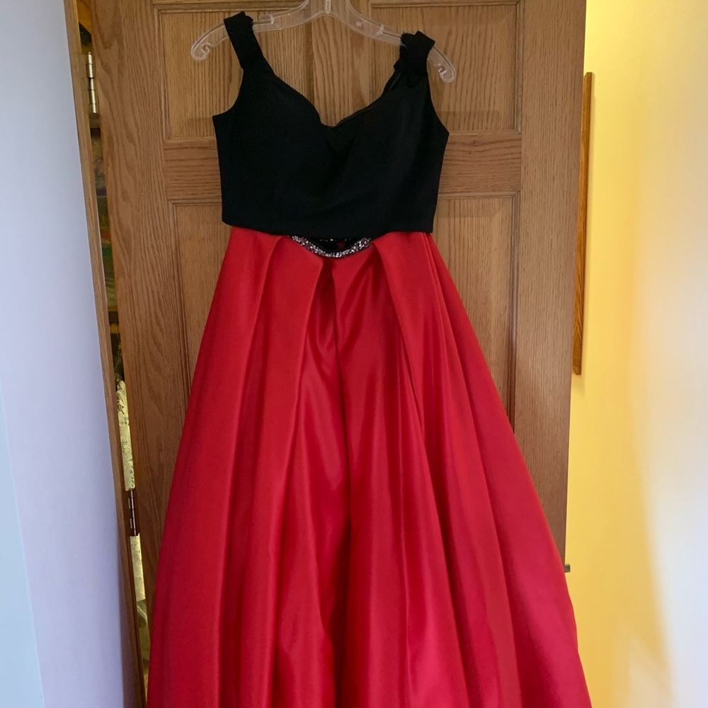 Two Piece Black and Red Prom Dress